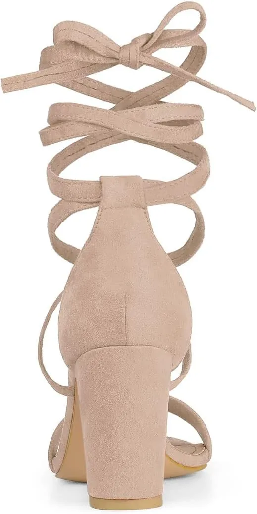 Allegra K Women's Strappy Lace Up Heel Chunky High Heels Sandals
