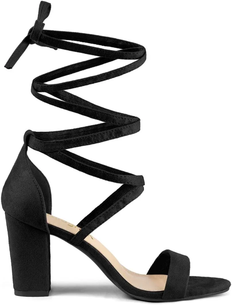 Allegra K Women's Strappy Lace Up Heel Chunky High Heels Sandals