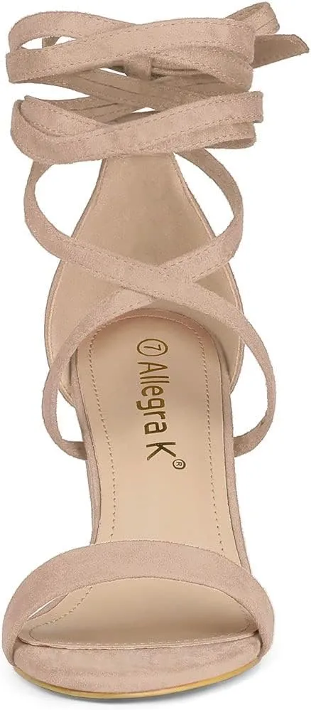Allegra K Women's Strappy Lace Up Heel Chunky High Heels Sandals