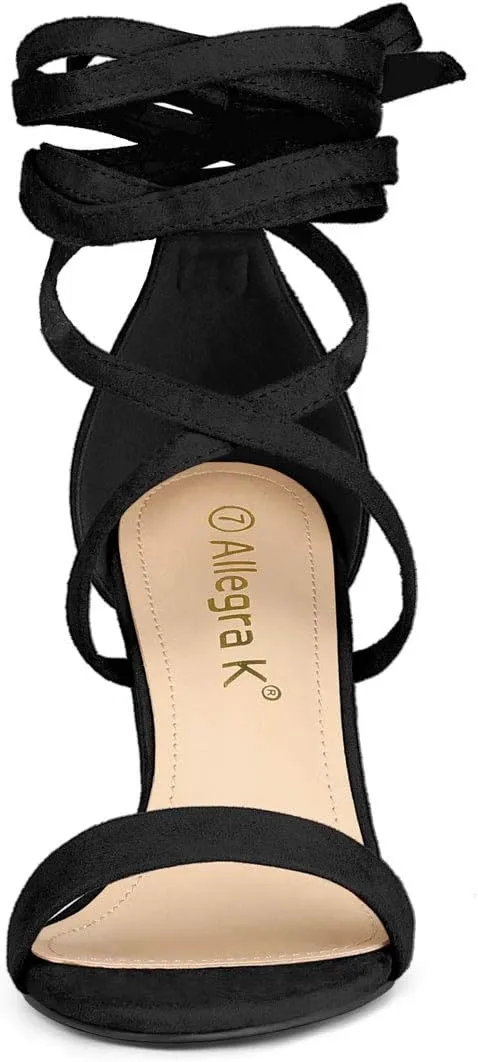Allegra K Women's Strappy Lace Up Heel Chunky High Heels Sandals