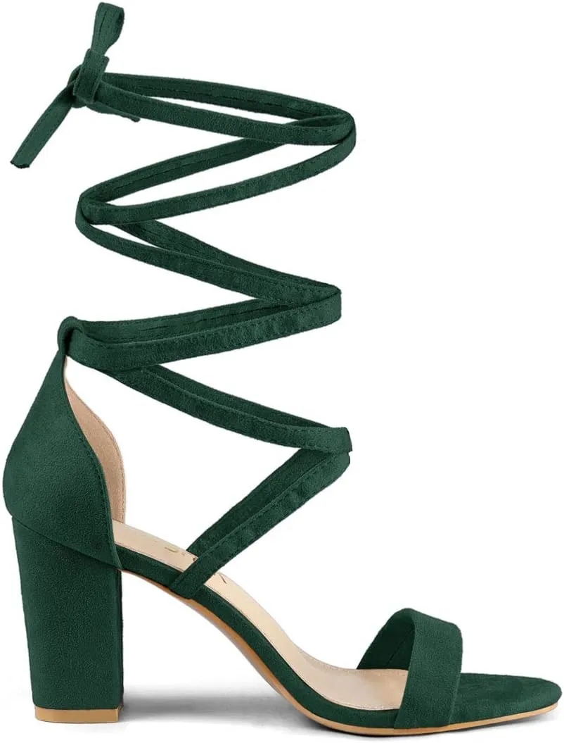 Allegra K Women's Strappy Lace Up Heel Chunky High Heels Sandals