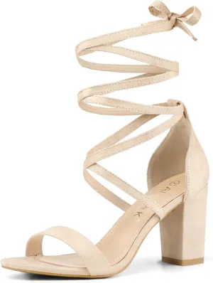 Allegra K Women's Strappy Lace Up Heel Chunky High Heels Sandals