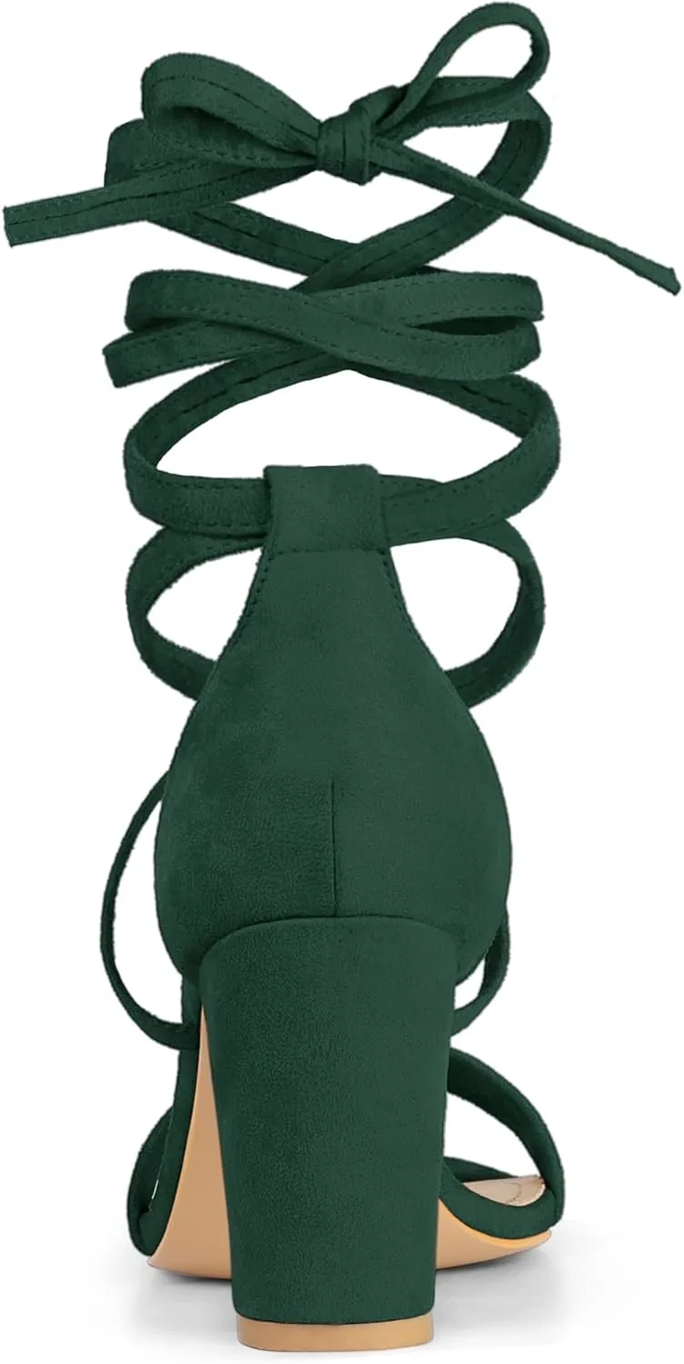 Allegra K Women's Strappy Lace Up Heel Chunky High Heels Sandals
