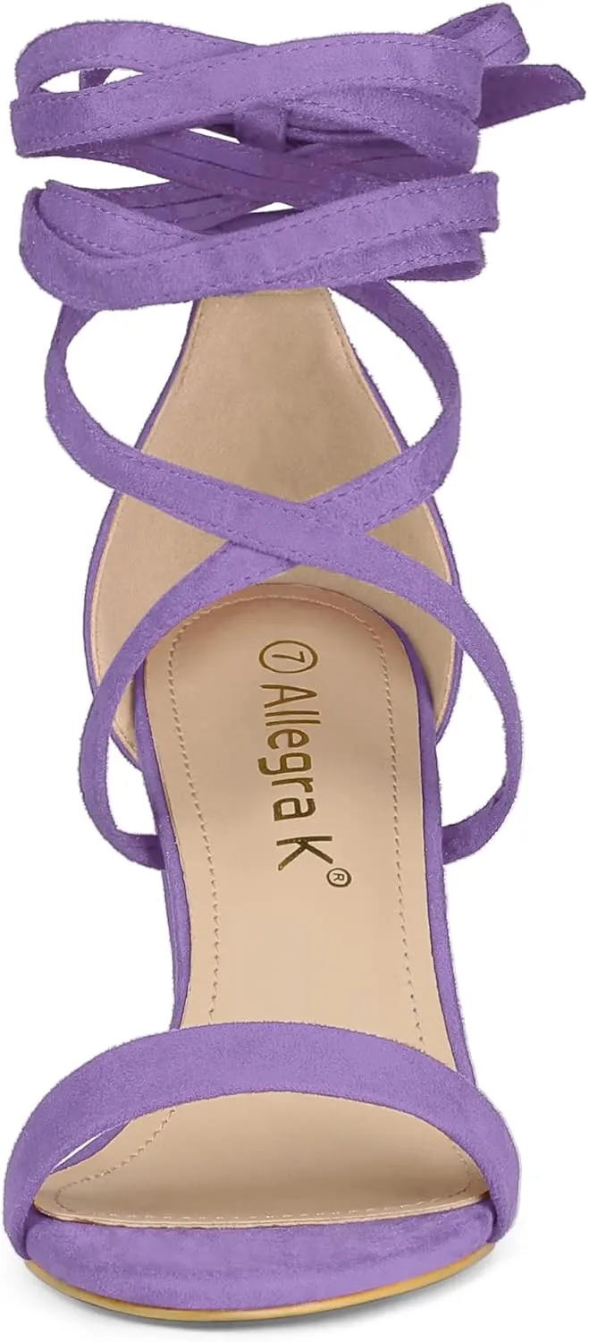 Allegra K Women's Strappy Lace Up Heel Chunky High Heels Sandals