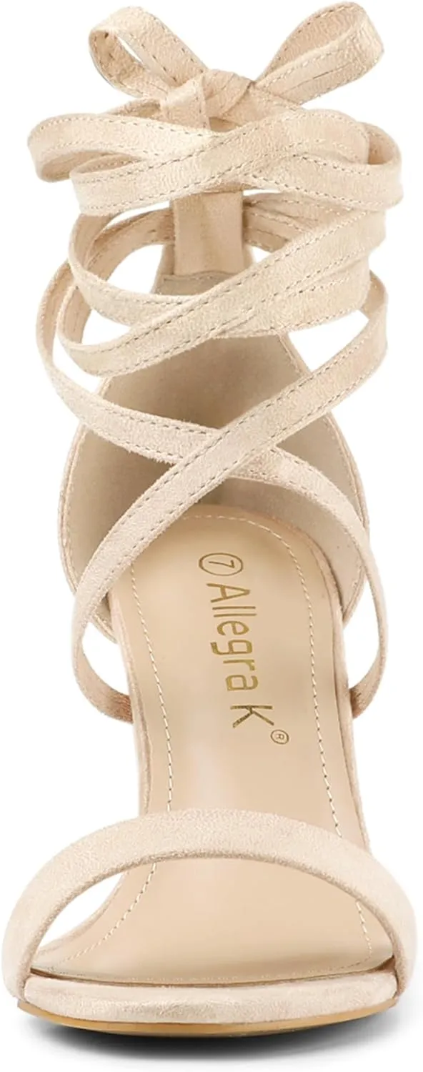 Allegra K Women's Strappy Lace Up Heel Chunky High Heels Sandals