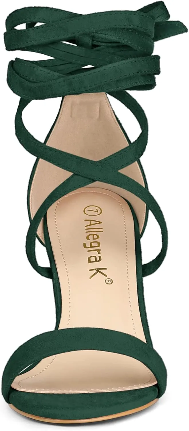 Allegra K Women's Strappy Lace Up Heel Chunky High Heels Sandals