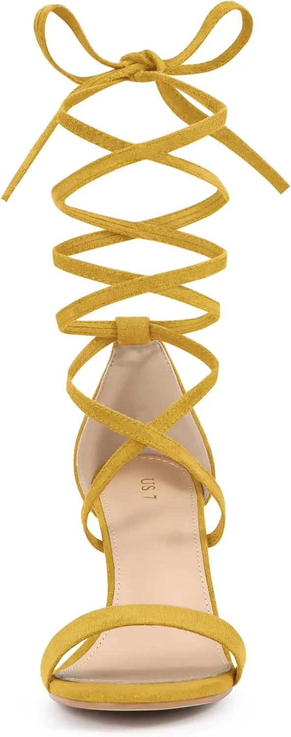 Allegra K Women's Strappy Lace Up Heel Chunky High Heels Sandals