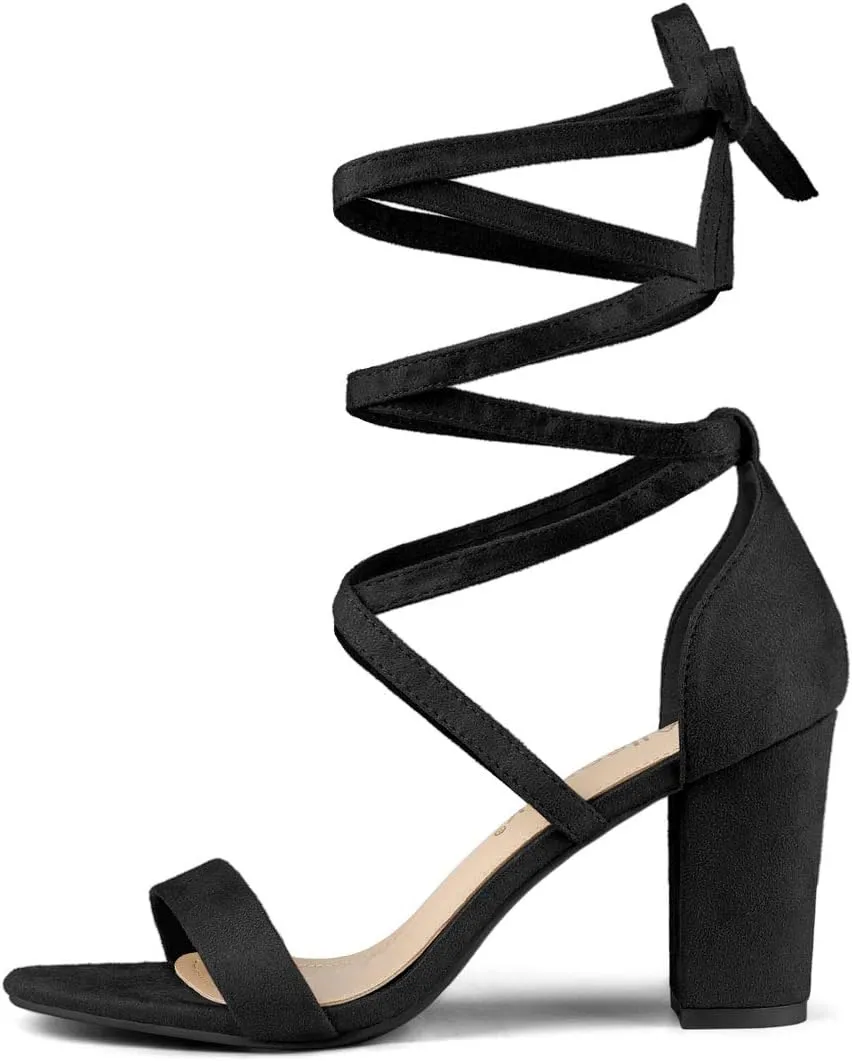 Allegra K Women's Strappy Lace Up Heel Chunky High Heels Sandals