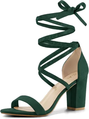 Allegra K Women's Strappy Lace Up Heel Chunky High Heels Sandals