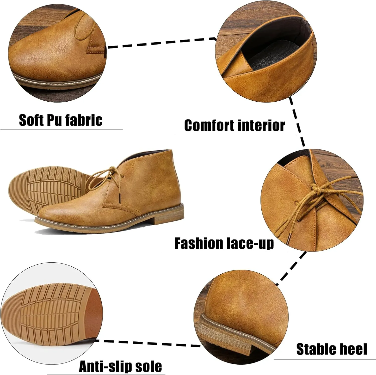 AMAZIDEAL Men's Leather Lace-up Chukka Ankle Boots,Classic Round Toe Casual Oxford Dress Boots,Comfortable Non-slip Retro Desert Booties