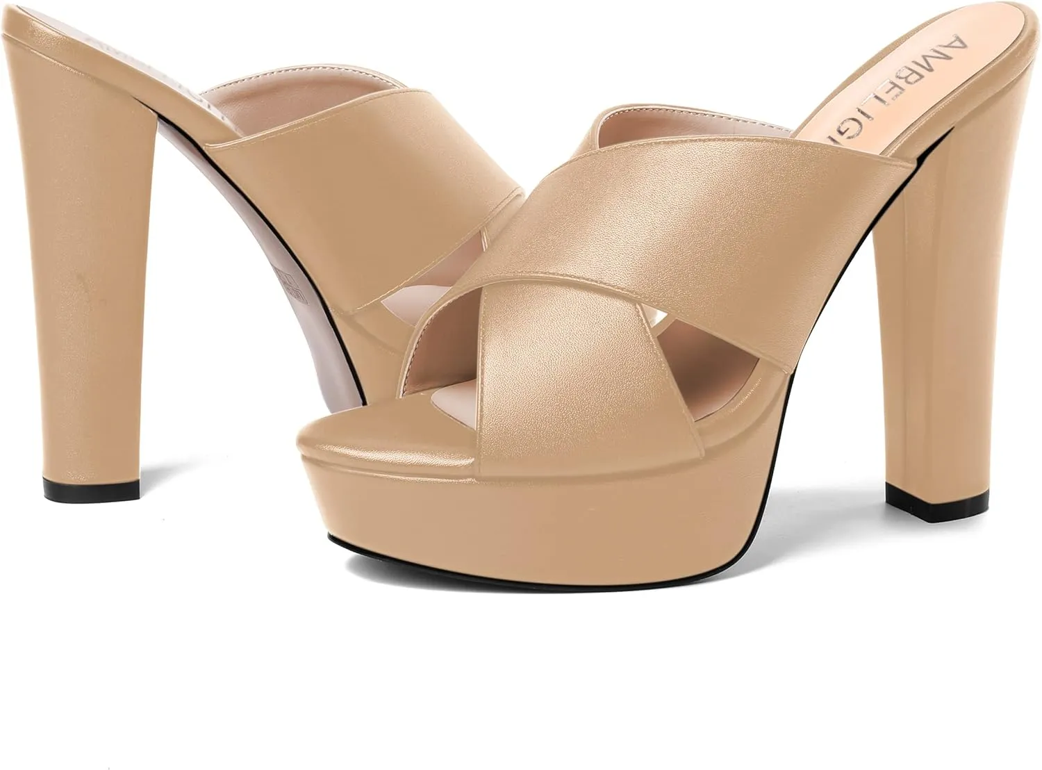 AMBELIGHT Womens Slip On Matte Dating Fashion Heels Open Toe Chunky High Heel Sandals 5 Inch