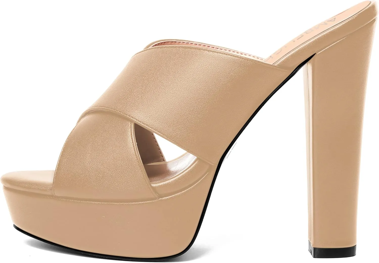 AMBELIGHT Womens Slip On Matte Dating Fashion Heels Open Toe Chunky High Heel Sandals 5 Inch