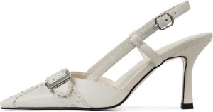 AMINUGAL Slingback Heels for Women - Buckle Pointed Toe Stiletto Ankle Strap Silver-Stud Kitten Heels Women's Pumps Closed Toe Heeled Sandals Dress Shoes