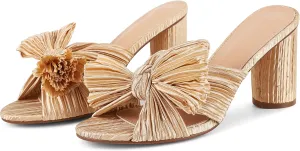 AMINUGAL Womens Heeled Sandals Pleated Bow Knot Ankle Strap Open Toe High Block Chunky Heels Sandals Bridal Wedding Dress Shoes Pumps