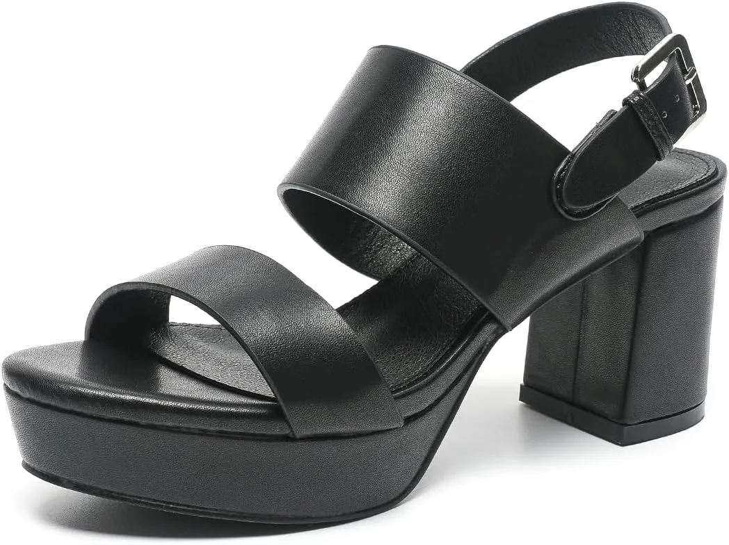 Amoji Women 3 Inch Block Heels Platform Strap Chunky Heeled Sandals 328