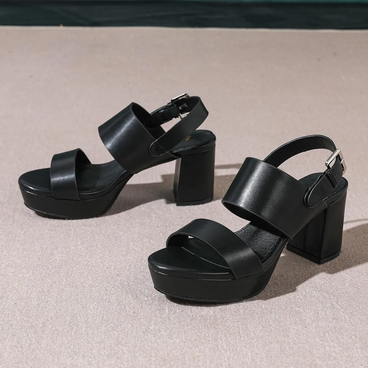 Amoji Women 3 Inch Block Heels Platform Strap Chunky Heeled Sandals 328