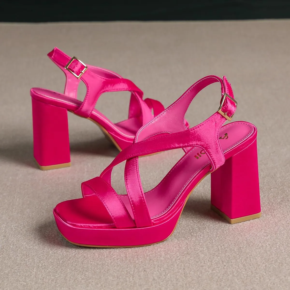 Amoji Women 4 Inch Block Heels Platform Cross Strap Chunky Heeled Sandals 318