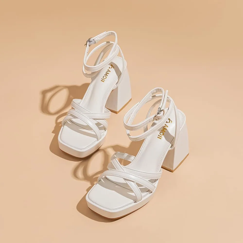 Amoji Women's 4 Inch Platform Chunky Heel Strappy Ankle Strap Block Heeled Sandals 305