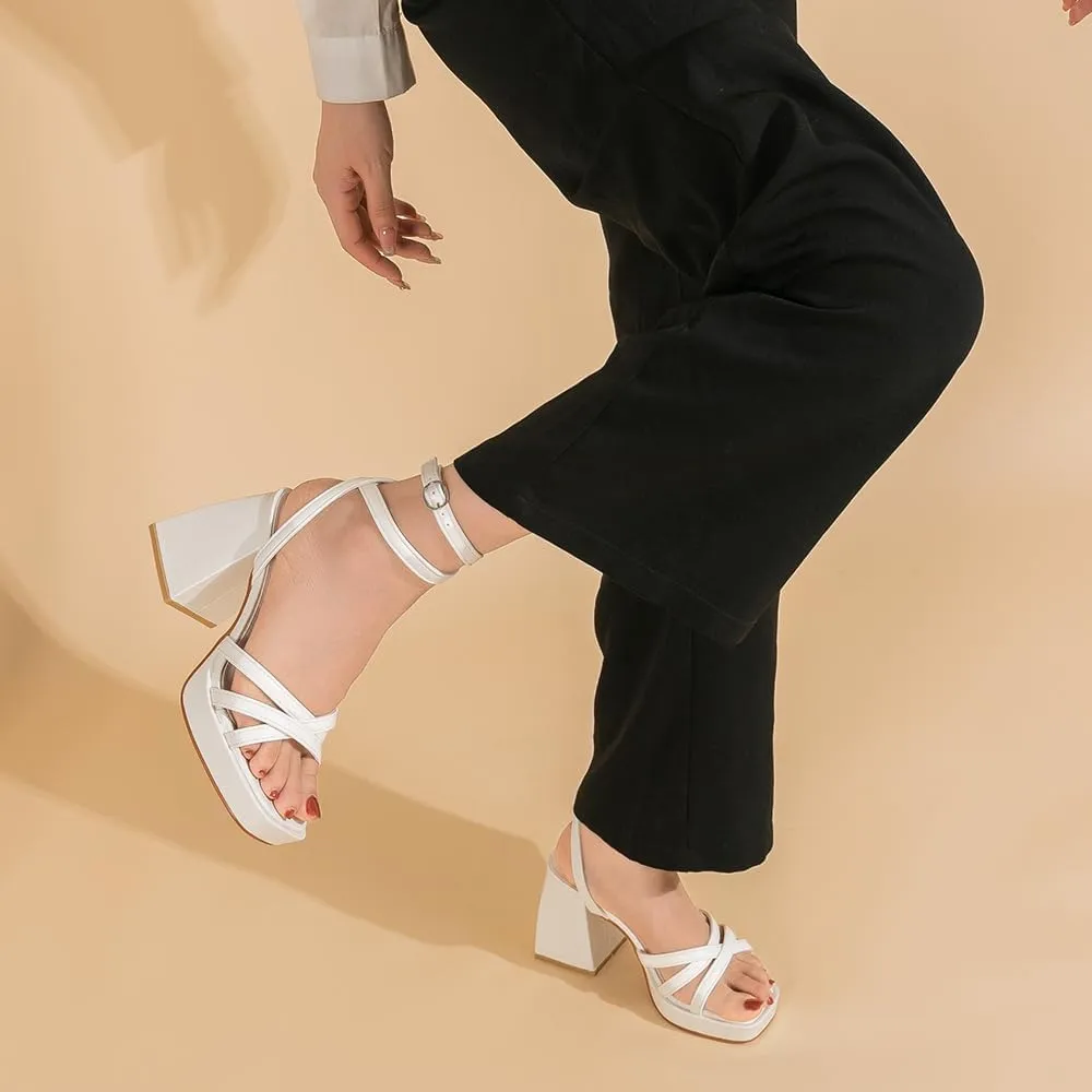 Amoji Women's 4 Inch Platform Chunky Heel Strappy Ankle Strap Block Heeled Sandals 305