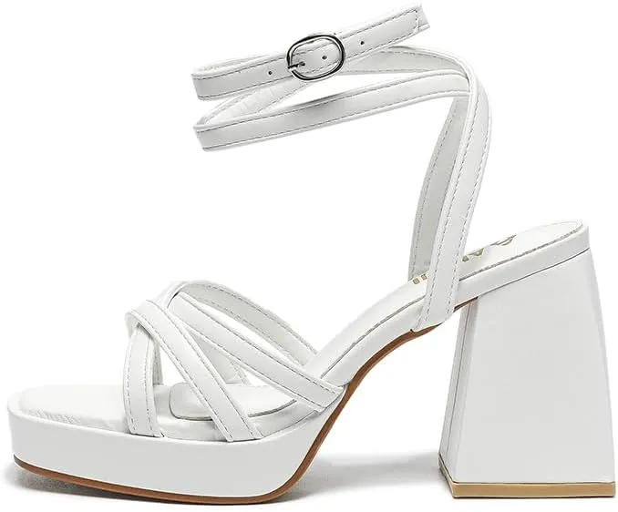 Amoji Women's 4 Inch Platform Chunky Heel Strappy Ankle Strap Block Heeled Sandals 305