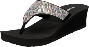 Ampeo Women's Wedge Sandals Rhinestone Thong Platform Flip Flops