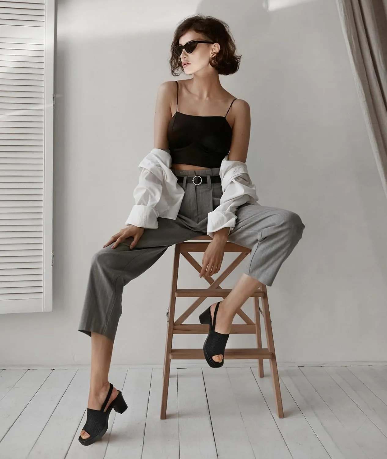 Ankis Black White Nude Heels Platform Heeled Sandals Knit Chunky Block Elastic Slingback Open Toe Ankle Strappy Heels