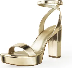 Ankis Platform Heels for Women 4 Inches Chunky Heels Sandals for Women Comfy Open Toe Block Heeled Sandals Nude White Silver Gold Black Ankle Strappy Heels for Women