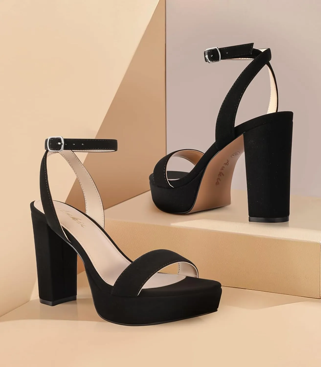 Ankis Platform Heels for Women 4 Inches Chunky Heels Sandals for Women Comfy Open Toe Block Heeled Sandals Nude White Silver Gold Black Ankle Strappy Heels