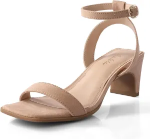 Ankis Square Toe Heels for Women - Nude Silver Black Clear Heels Open Toe Ankle Strap Block Chunky Low Heeled Sandal Comfortable Wedding Dress Heel Sandals Standard Size 2.25 Inches Heel Design
