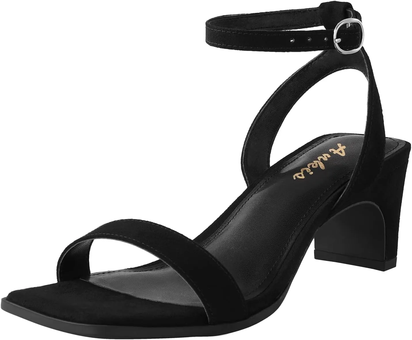 Ankis Square Toe Heels for Women - Nude Silver Black Clear Heels Open Toe Ankle Strap Block Chunky Low Heeled Sandal Comfortable Wedding Dress Heel Sandals Standard Size 2.25 Inches Heel Design