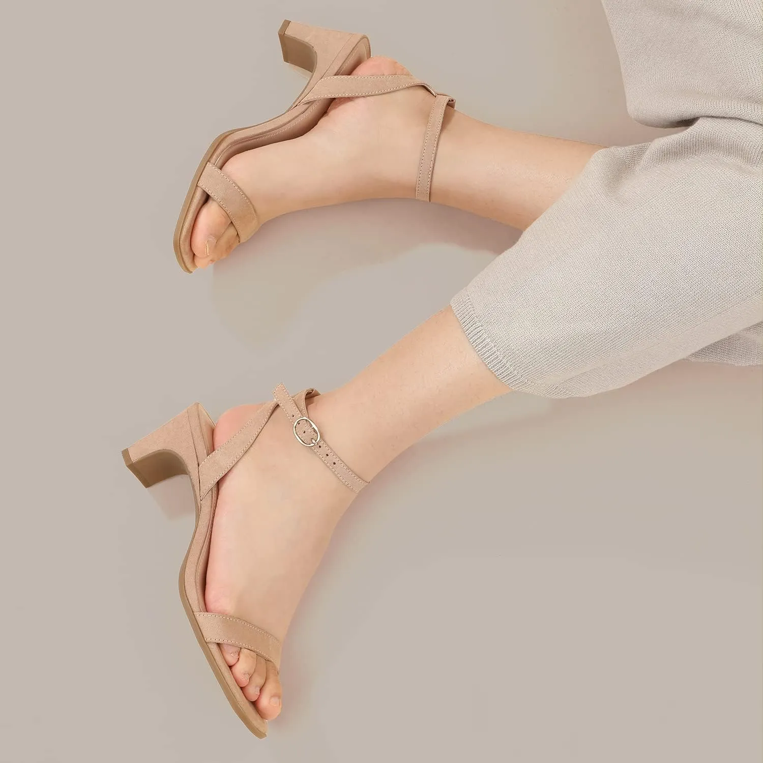 Ankis Square Toe Heels for Women - Nude Silver Black Clear Heels Open Toe Ankle Strap Block Chunky Low Heeled Sandal Comfortable Wedding Dress Heel Sandals Standard Size 2.25 Inches Heel Design