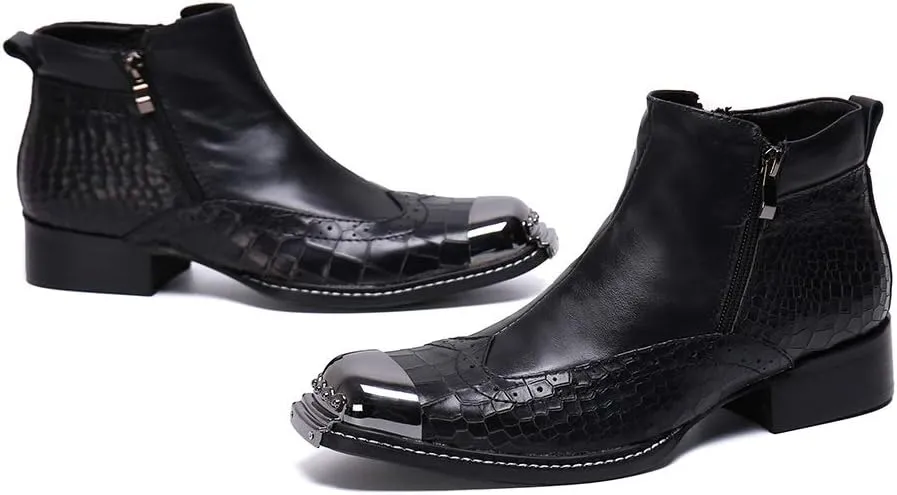 Ankle Boots For Men Mens Zip Captoe Wing Tip Boots Party For Office Genuine Leather The First Layer Of Cowhide