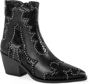 ANN CREEK Women's Ankle Cowboy Boots Rivet Studded Cowgirl Boots Western Booties Ladies Rivet Studded Low Chunky Heel Almond Toe Short Boots