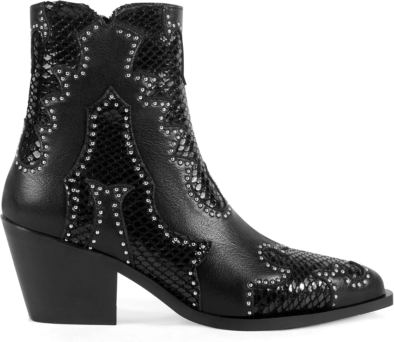 ANN CREEK Women's Ankle Cowboy Boots Rivet Studded Cowgirl Boots Western Booties Ladies Rivet Studded Low Chunky Heel Almond Toe Short Boots