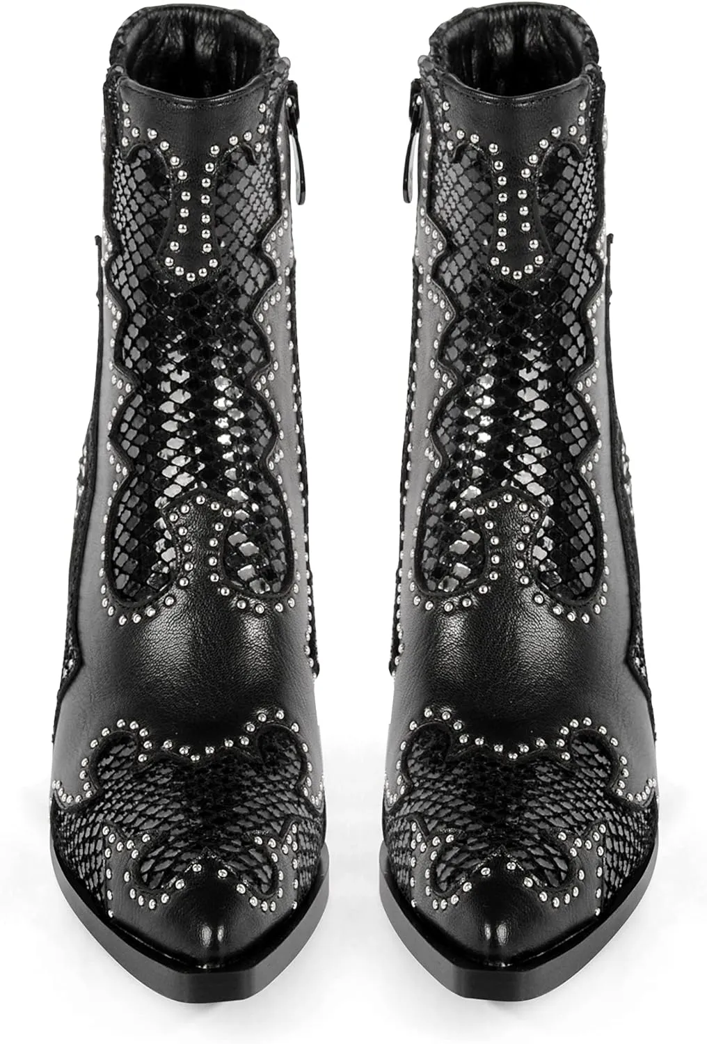 ANN CREEK Women's Ankle Cowboy Boots Rivet Studded Cowgirl Boots Western Booties Ladies Rivet Studded Low Chunky Heel Almond Toe Short Boots