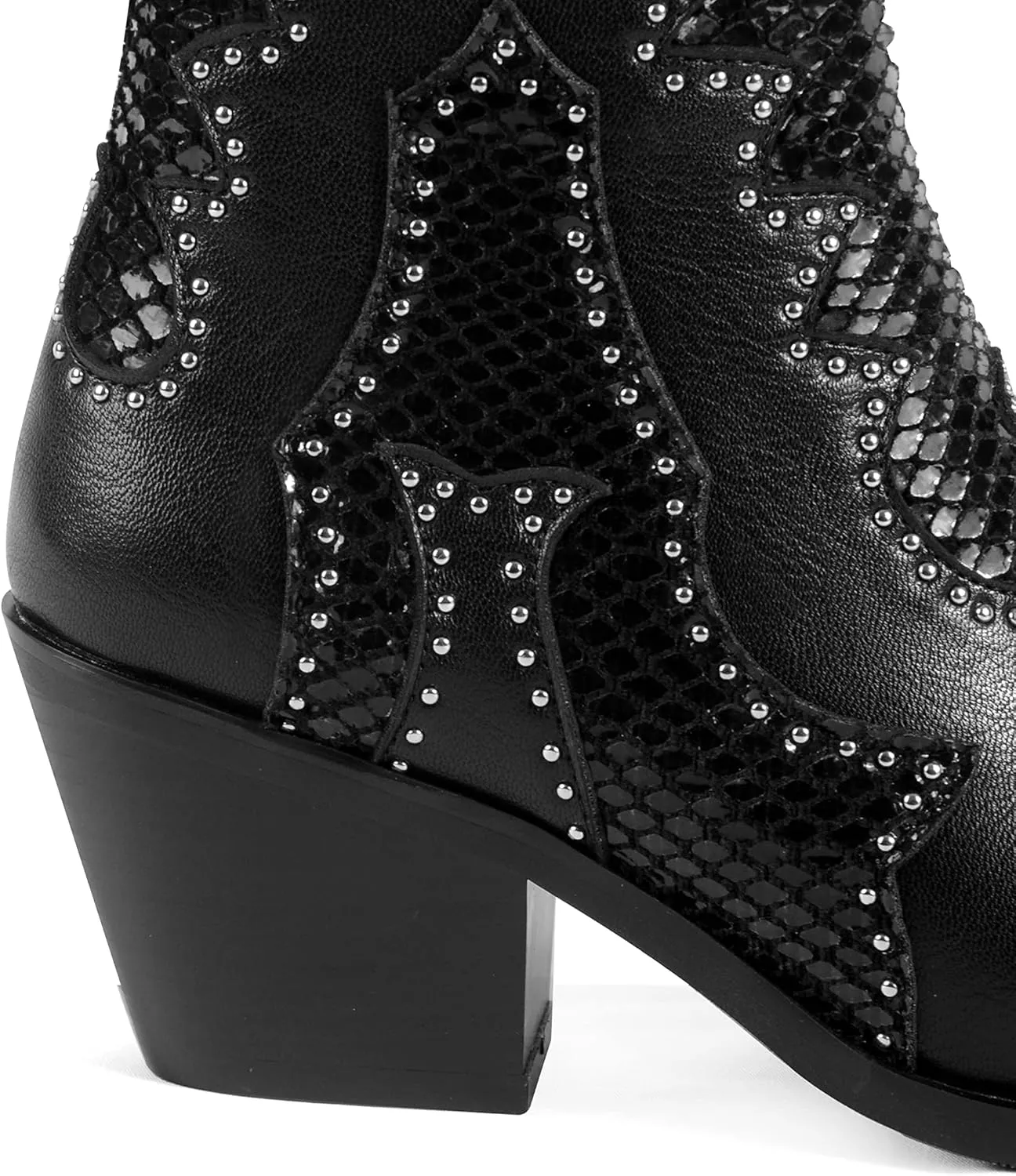 ANN CREEK Women's Ankle Cowboy Boots Rivet Studded Cowgirl Boots Western Booties Ladies Rivet Studded Low Chunky Heel Almond Toe Short Boots