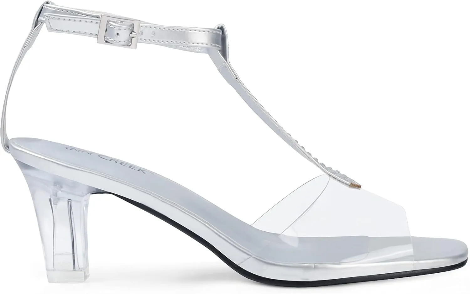ANN CREEK Women's Clear Heels Rhinestone T-Strap Peep Toe Sandals