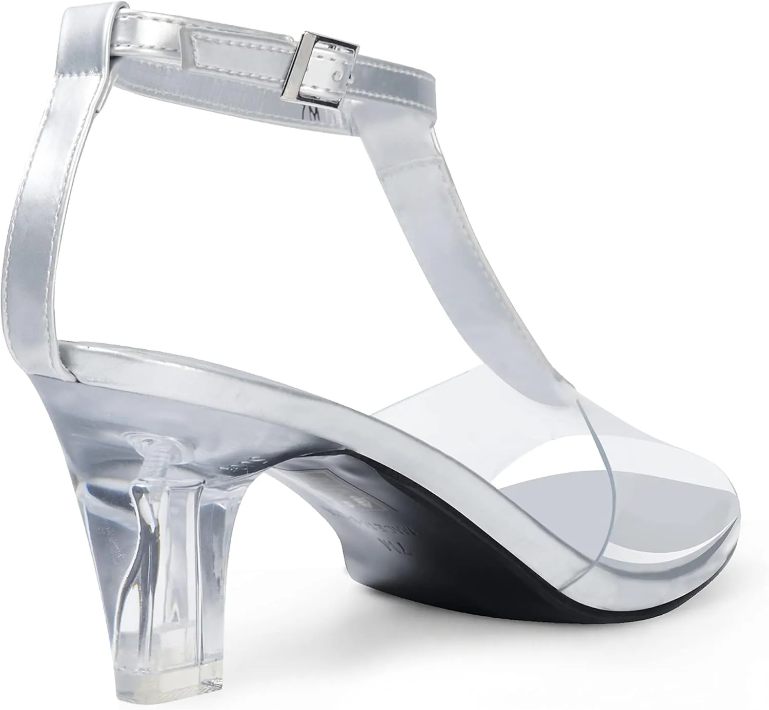 ANN CREEK Women's Clear Heels Rhinestone T-Strap Peep Toe Sandals