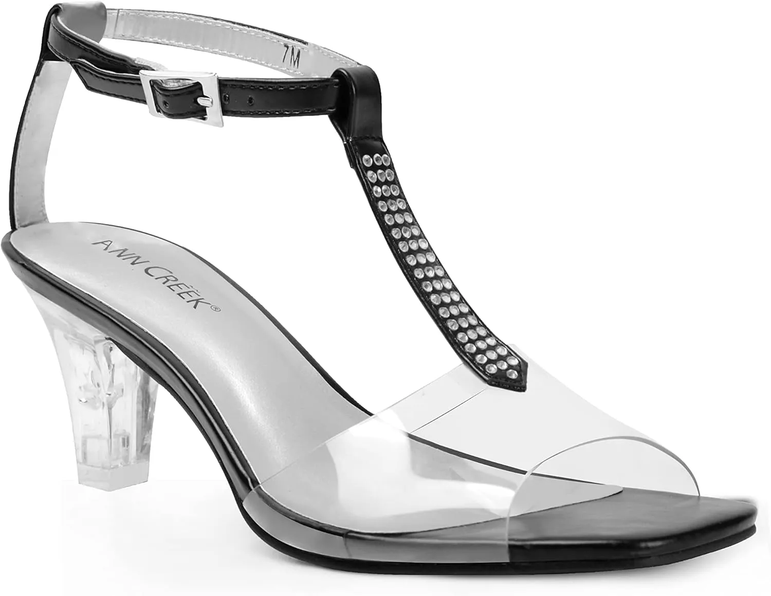 ANN CREEK Women's Clear Heels Rhinestone T-Strap Peep Toe Sandals