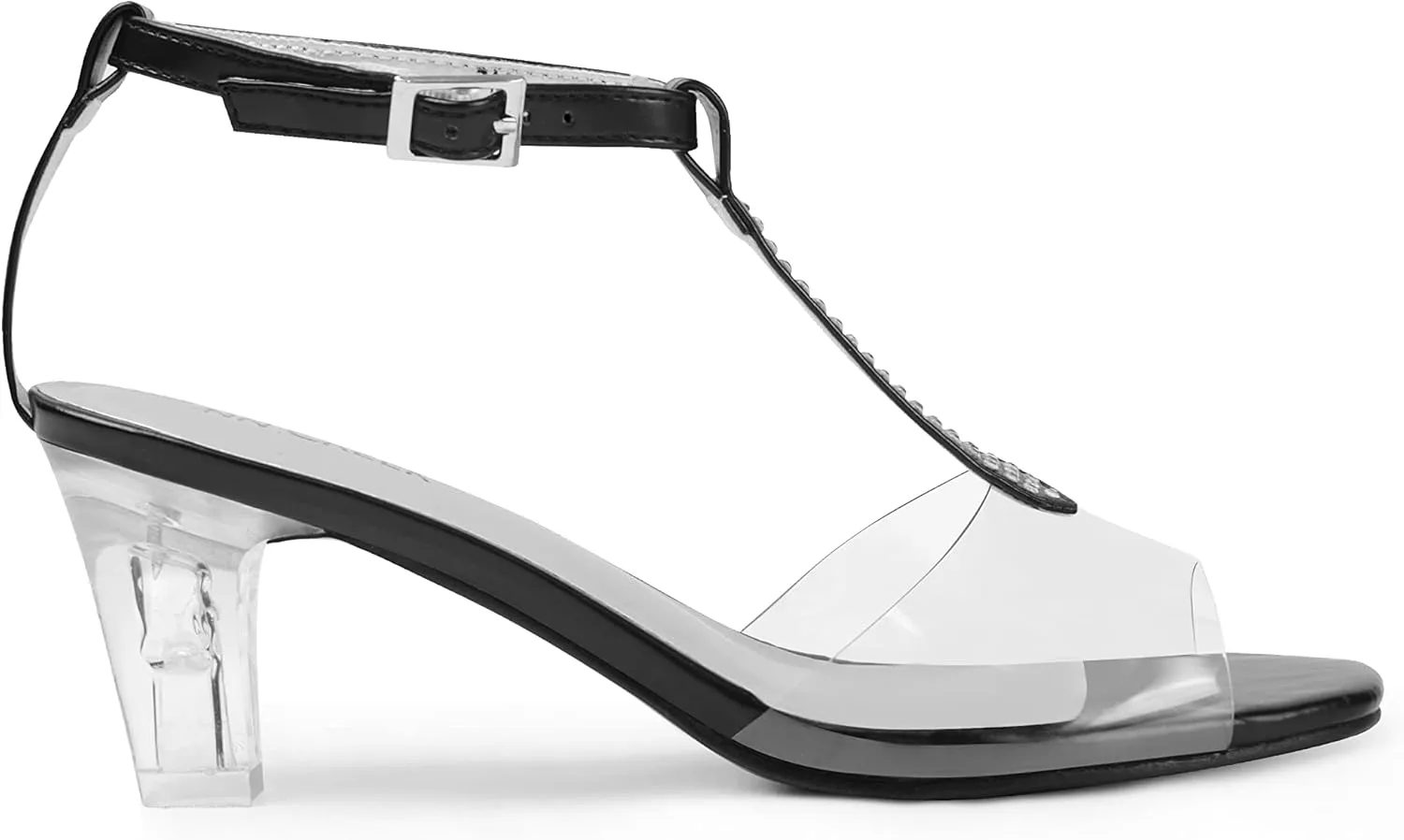 ANN CREEK Women's Clear Heels Rhinestone T-Strap Peep Toe Sandals