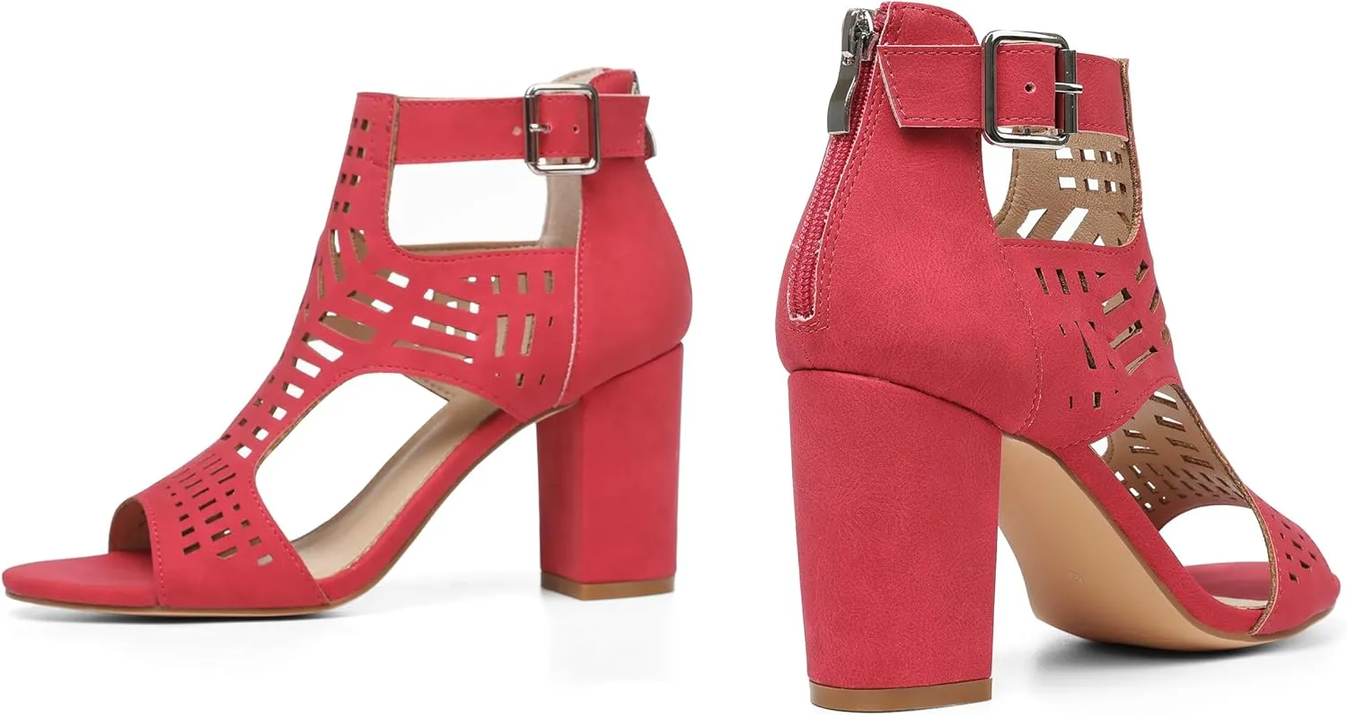 AOSPHIRAYLIAN Chunky Heeled Sandals for Womens Bohemian Cutout Open Toe Summer Block Heeled Party Sandals