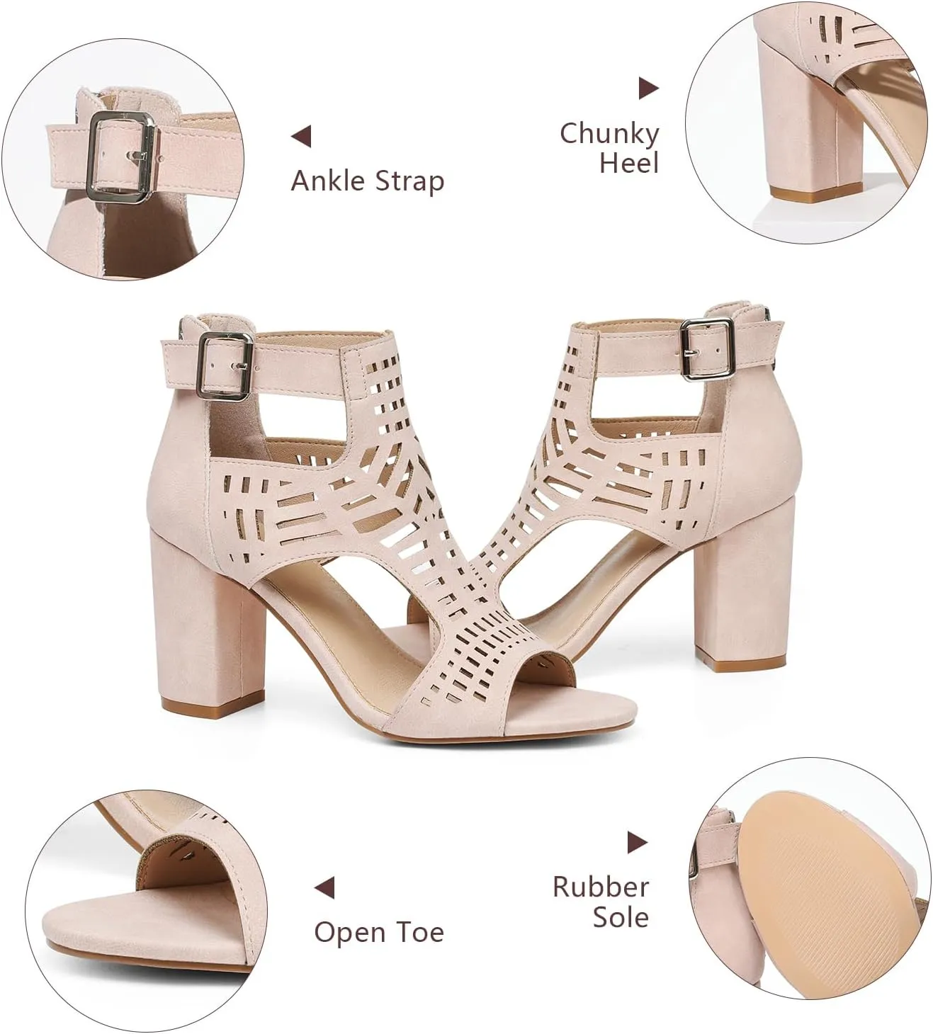 AOSPHIRAYLIAN Chunky Heeled Sandals for Womens Bohemian Cutout Open Toe Summer Block Heeled Party Sandals