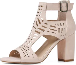 AOSPHIRAYLIAN Chunky Heeled Sandals for Womens Bohemian Cutout Open Toe Summer Block Heeled Party Sandals