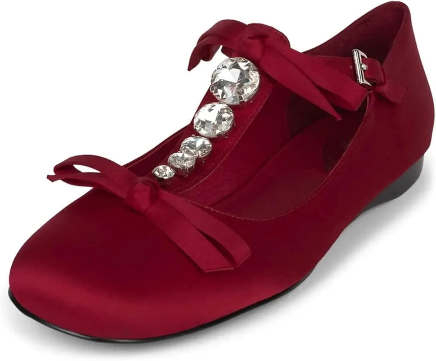 Arqa Women's T-Strap Ballet Flat with Pearl and Bow Detail Ballet Slipper Dressy Comfortable Work Office Low Heel Flats Wedding Ballerina Slip On Vintage Mary Jane Flats Shoes
