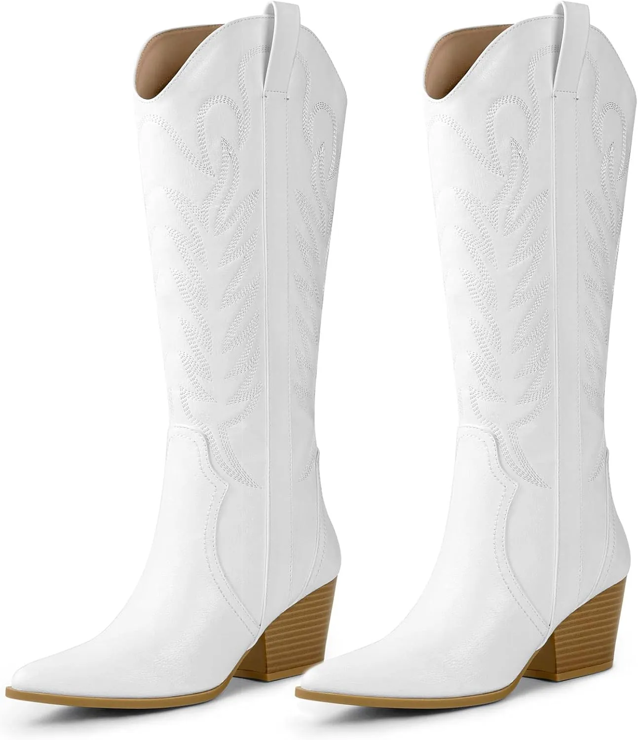 Arromic Cowboy Boots for Women Comfortable Womens Embroidered Western Cowgirl Knee High Boots Pointed Toe Zipper Chunky Heel Country Outfit Retro Tall Boots