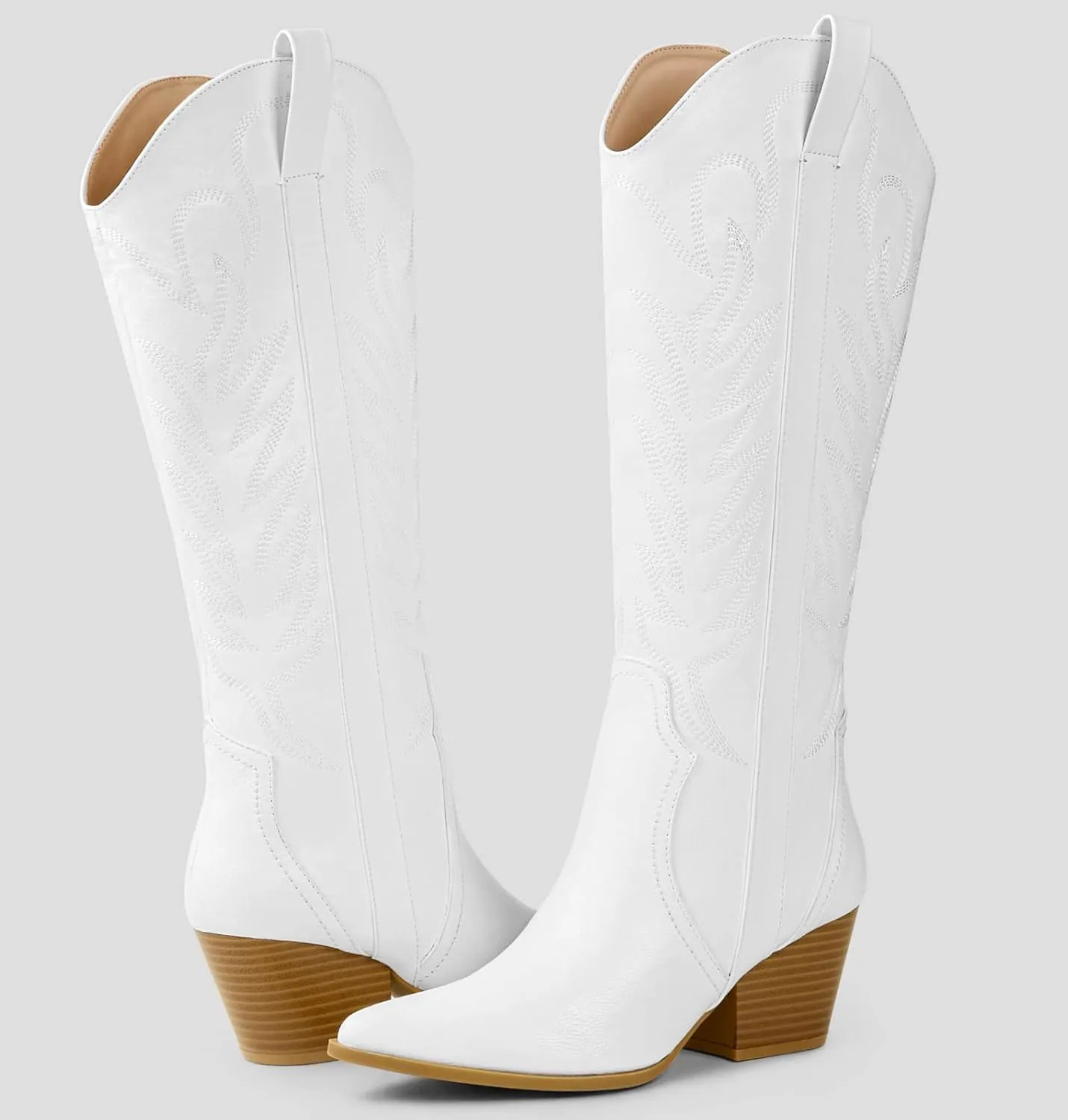 Arromic Cowboy Boots for Women Comfortable Womens Embroidered Western Cowgirl Knee High Boots Pointed Toe Zipper Chunky Heel Country Outfit Retro Tall Boots