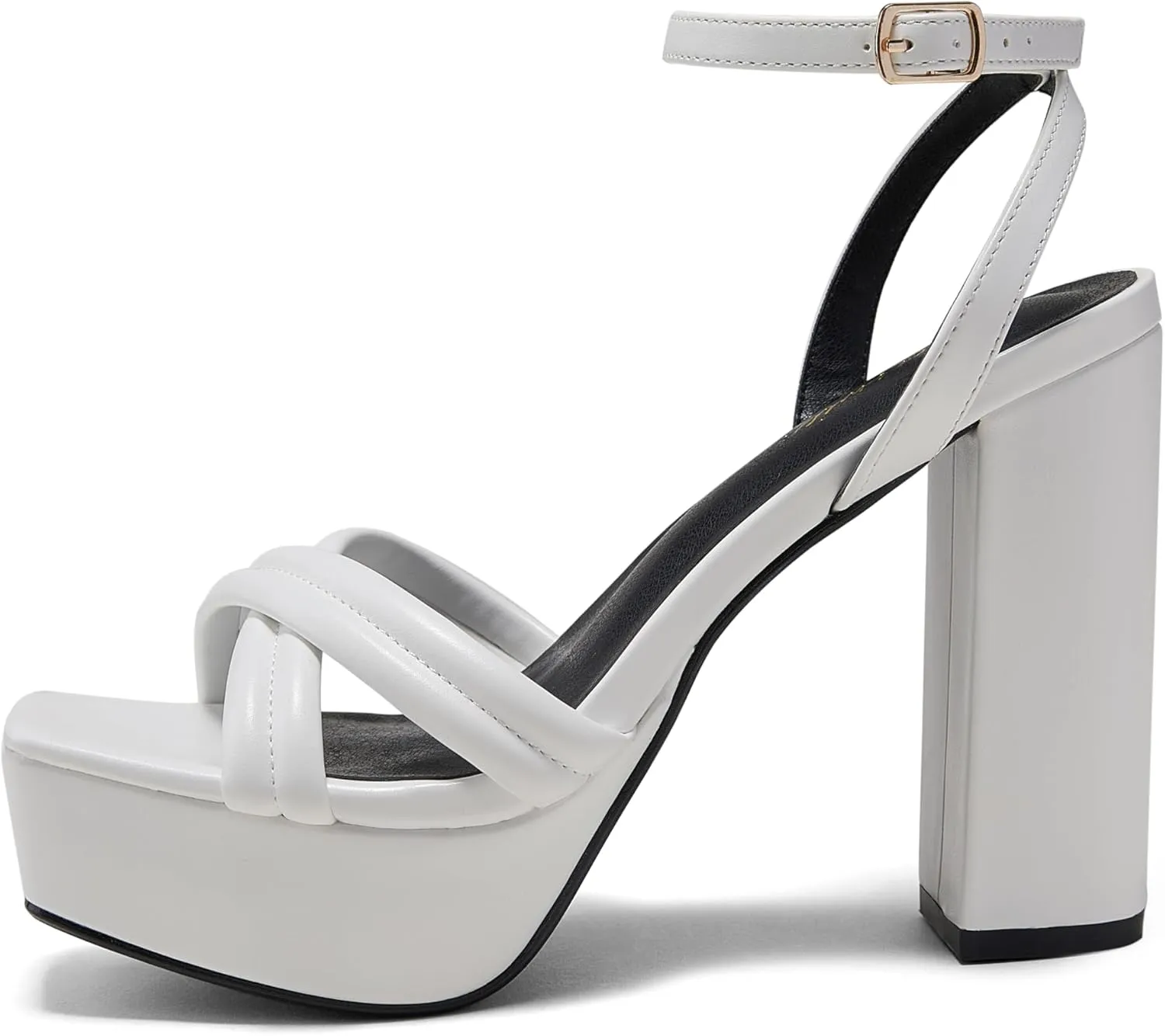 Arromic Women's Platform Heels High Chunky Sandals 4.5 Inches Square Open Toe Heeled Sandals Pink Gold White Black Nude Strappy Ankle Strap Sexy Pumps Y2K Dress Party Wedding Shoes