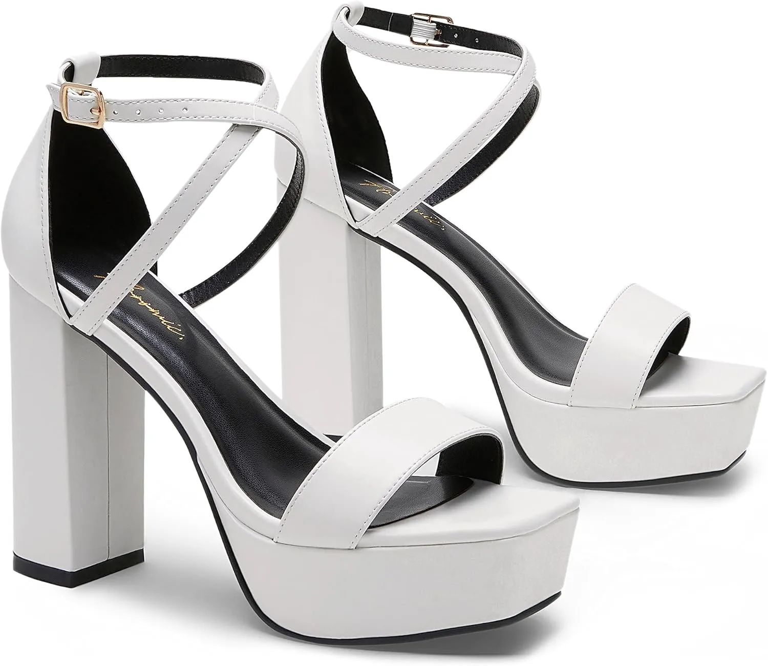 Arromic Women's Platform Heels High Chunky Sandals 4.5 Inches Square Open Toe Heeled Sandals Pink Gold White Black Nude Strappy Ankle Strap Sexy Pumps Y2K Dress Party Wedding Shoes