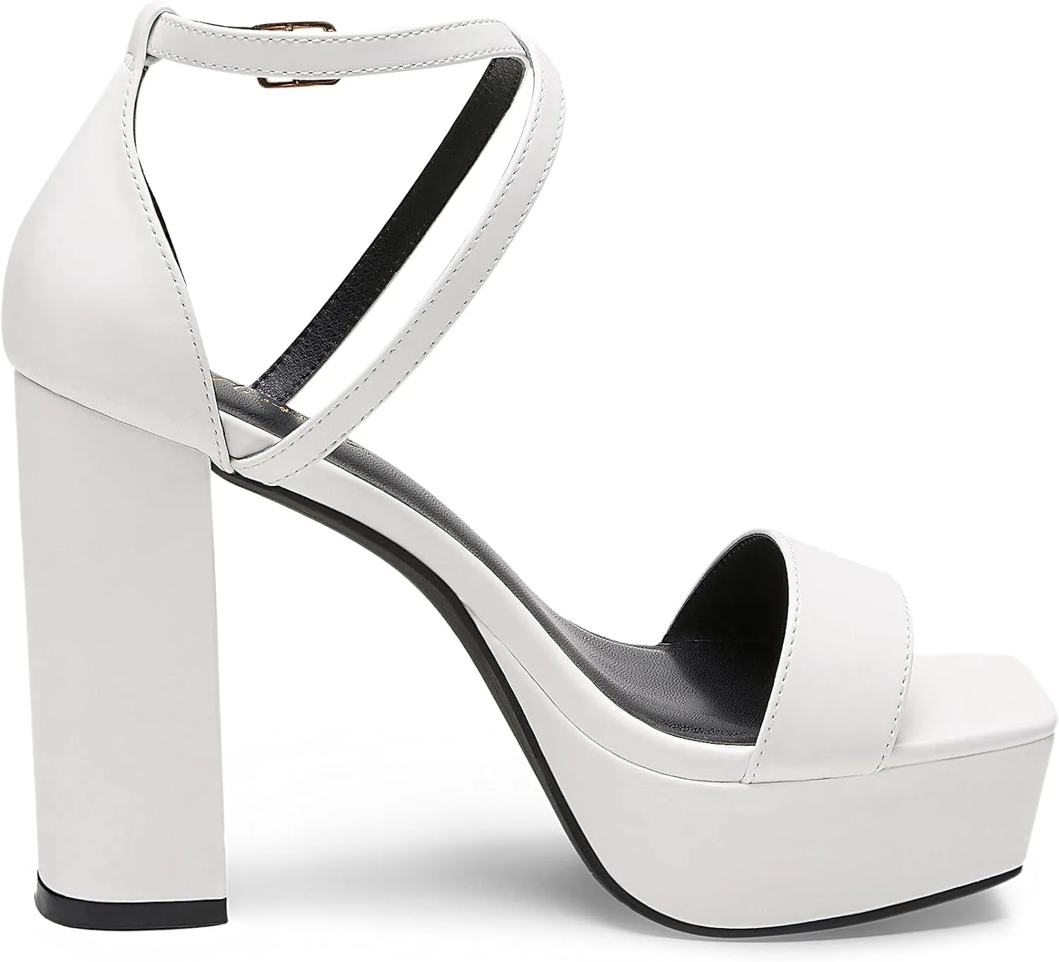 Arromic Women's Platform Heels High Chunky Sandals 4.5 Inches Square Open Toe Heeled Sandals Pink Gold White Black Nude Strappy Ankle Strap Sexy Pumps Y2K Dress Party Wedding Shoes