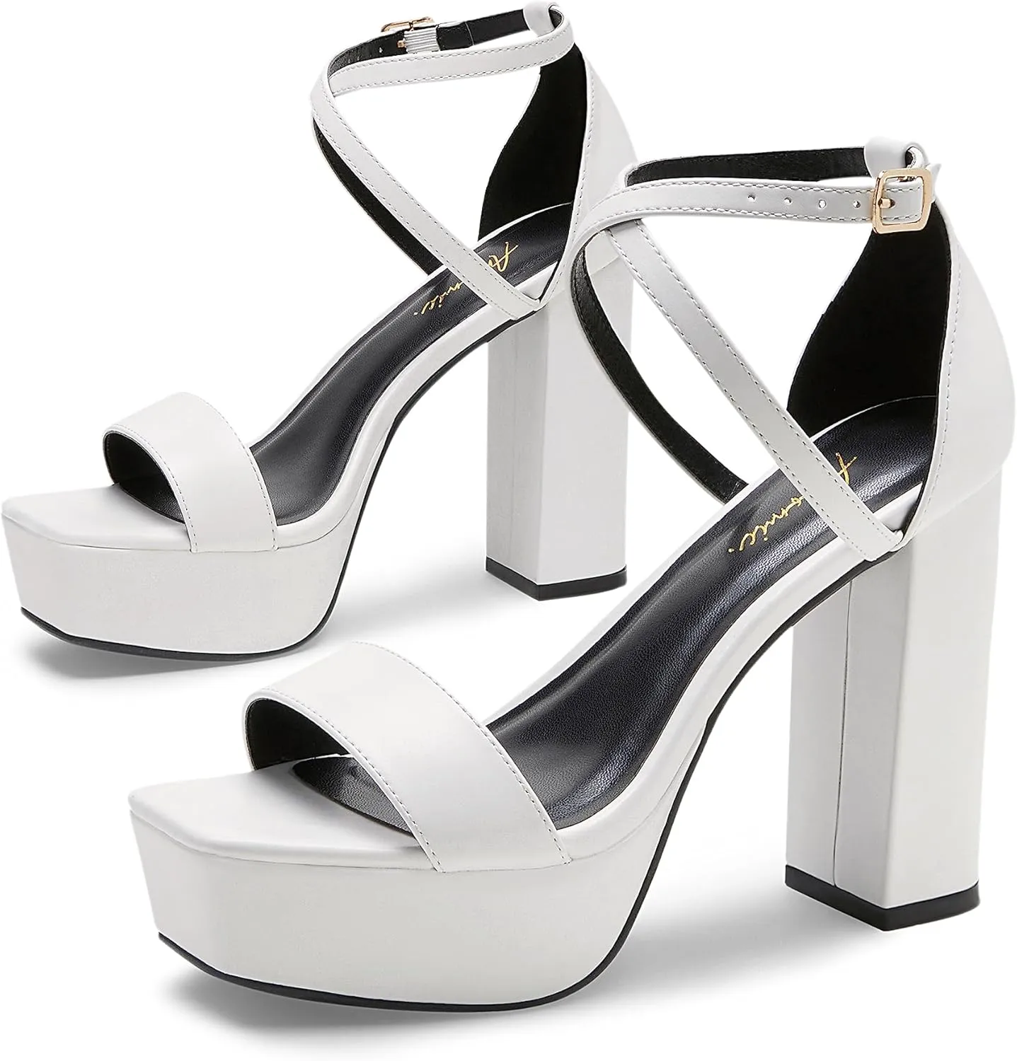 Arromic Women's Platform Heels High Chunky Sandals 4.5 Inches Square Open Toe Heeled Sandals Pink Gold White Black Nude Strappy Ankle Strap Sexy Pumps Y2K Dress Party Wedding Shoes